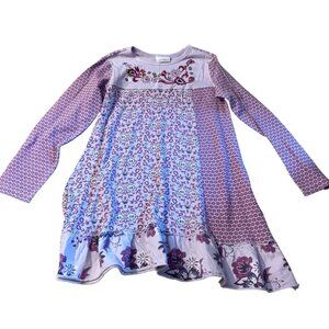 Naartjie Kids Girls Floral Long-Sleeve Ruffle Hem Cotton Dress Size 8 Purple & P